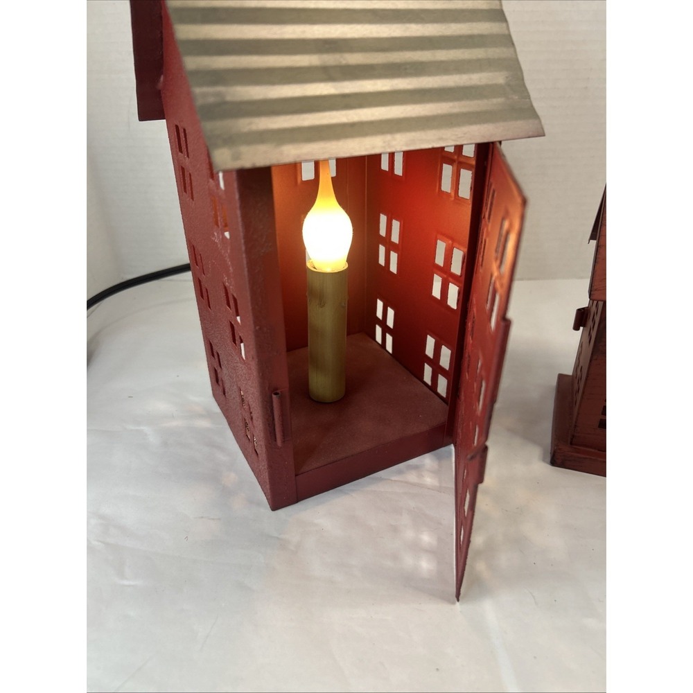 Red Barn Lamp Night Light Country Rustic Metal Farmhouse Decor Tea light Lot - Picture 6 of 16